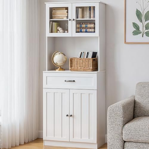 Blishom Küchenschrank Buffetschrank Buffet Vorratsschrank Sideboard mit Glastüren Schublade Kabelloch und verstellbaren Einlegeböden für Küche und Esszimmer modern 180x73x40 cm (Weiß) Blishom Küchenschrank Buffetschrank Buffet Vorratsschrank Sideboard mit Glastüren Schublade Kabelloch und verstellbaren Einlegeböden für Küche und Esszimmer modern 180x73x40 cm (Weiß)