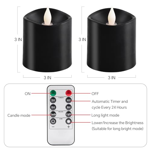 Image of 3x3 Flickering Flameless Candles Set of 2, Real Wax LED Candles,with Timer, 3 inch Flameless Candles with Remote,Battery Operated Candles, for Party /Wedding,Black