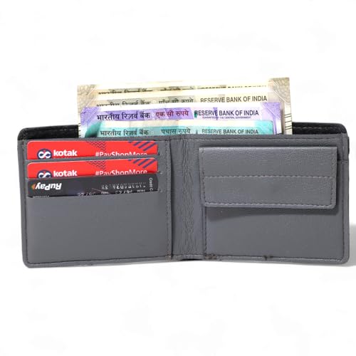 Image of TCG Personalized Name & Charm Imported Leather Mens Wallet | Gifts for Men Husband Boyfriend Employees Clients Colleagues Friend (Grey)