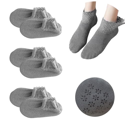 3Pairs Lace Socks No Show Frilly Ankle Socks Knit Cotton Socks Non Slip Low Cut Socks for Women Lace Floor Socks