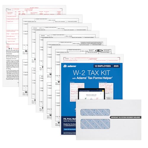 Adams 2025 W-2 Tax Forms Kit, 6-Part for 12 Employees/Recipients,