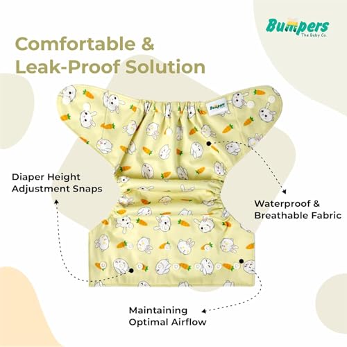 Image of Bumpers Premium & Ultra Soft Reusable Cloth Diaper with Insert Pads | Extra Absorbant, Washable, Waterproof & Adjustable Cloth Diaper for Babies /Kids, 3M-3Years (Combo, Free Size, Royal Blue+Yellow)
