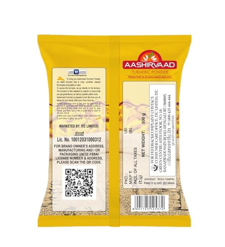 Image of Aashirvaad Turmeric Powder, 500g, Natural Golden Turmeric Powder with No Added Flavours and Colours (Pack of 2)