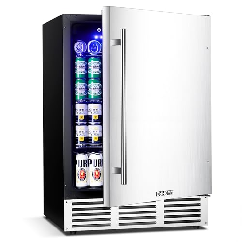 EUHOMY 24 Inch Beverage Refrigerator, Undercounter Beverage Fridge 180 Can with Stainless Steel Door...