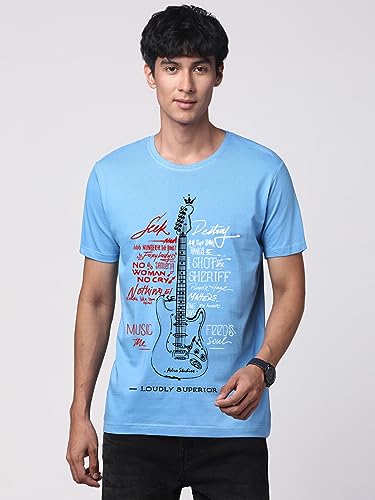 Image of ADRO Guitar Design Printed T-Shirt for Men - 100% Cotton, Regular Fit, Soft Breathable Fabric.