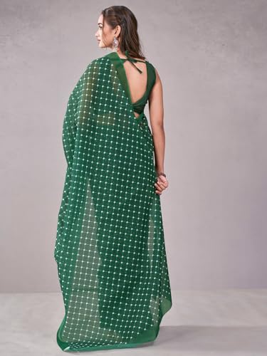 Image of Satrani Women's Chanderi Printed Saree with Unstitched Blouse Piece