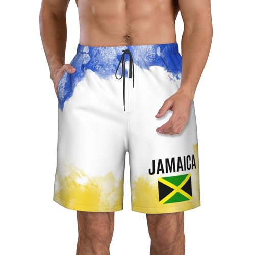 Jamaica Jamaican Flag Mens Swim Trunks Board Shorts Quick Dry Swim Shorts Summer Swimsuit Beach Shorts with Pockets