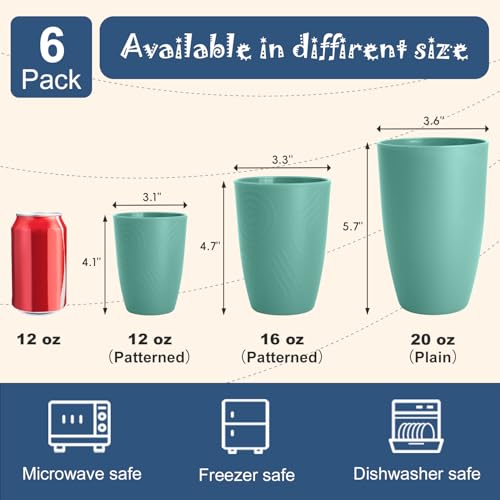 Image of 20 OZ Large Wheat Straw Cup Set, 6PCS Reusable Plastic Cups, Green