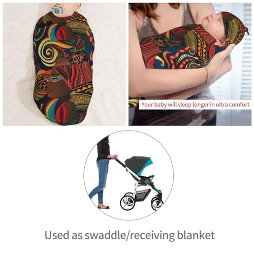 Image of Art African American Woman356 Newborn Swaddle Blankets Hat Sets Soft Baby Receiving Blanket Swaddle Sack for Baby Shower Infant Boy Girl Gift