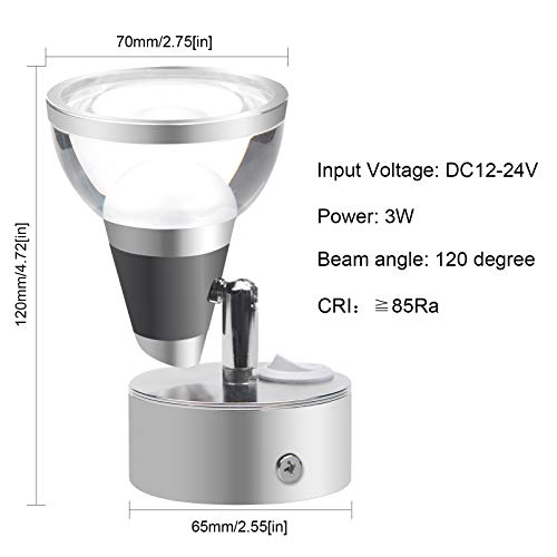 LED 12 Volt RV Reading Lamp - Lustaled 12V Reading Light RV LED Interior 3W Flexible RV Wall Light Fixtures with Switch, Daylight 6000K Marine Interior Reading Spotlight for Van Lorry Yacht (1-Pack) - Thumbnail 5