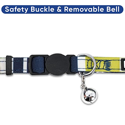 Pawtitas Pet Multicolor Cat Collar With Safety Buckle And Removable Bell Cat Collar Kitten Collar Green/White/Blue Cat Collar #TOP2