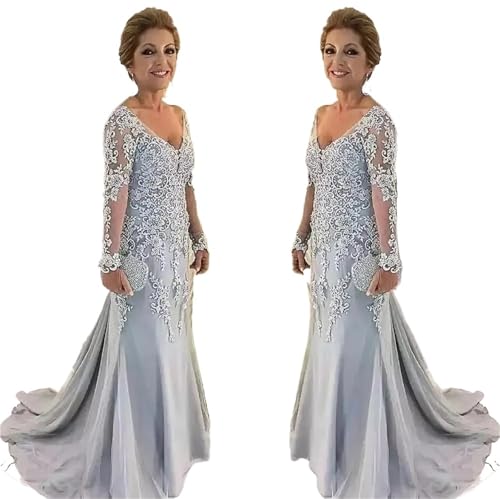 WEOKDFHA Vestidos De Madre De La Novia Vestido de Madre de la Novia, Manga Larga, Tul con Cuentas y satén, for Novio, Talla Grande, for Invitados a la Fiesta de Bodas(16W)