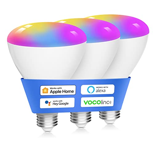 VOCOlinc Smart Light Bulbs 3Pack, BR30 RGBW Color Changing Light Bulb Works with Alexa, Apple Homekit and Google Assistant, Multicolor 2200K-7000K Dimmable, 800 Lumens 9.5W (60W Equivalent) E26 Base