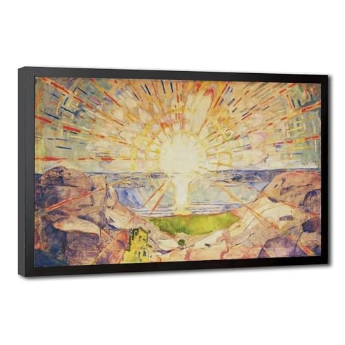 Poster The Sun par Edvard Munch, toile murale 51x76 cm avec cadre suspendu pour salon lumineux