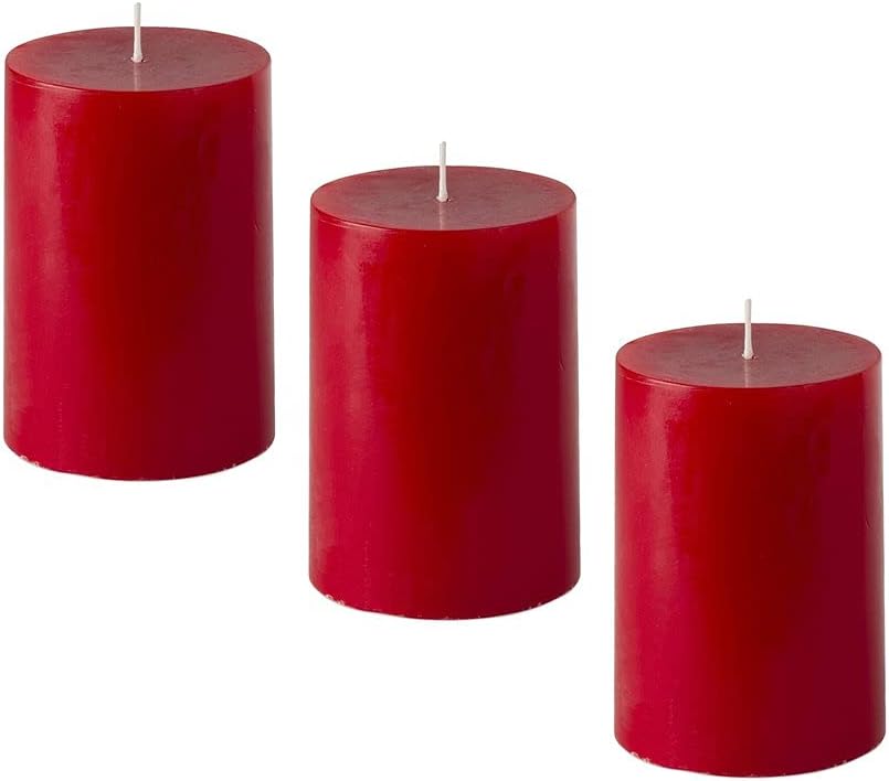 Aura Decor 2x2Inch High Pillar Candles, Unscented. Bulk Buy, Using a Wax Blend. Ideal for Wedding, Emergency Lanterns, Spa, Aromatherapy, Party, Reiki, Candle Gardens (6, Red)