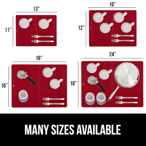 GORILLA GRIP 100% BPA-Free Patented Silicone Dish Drying Mat for Kitchen Counter, Water Catching Ribbed Design, Easy Clean Waterproof Sink Liner, Heat Resistant, Fits Under Rack, 12x16 Inch, Red by GORILLA GRIP - Image 5