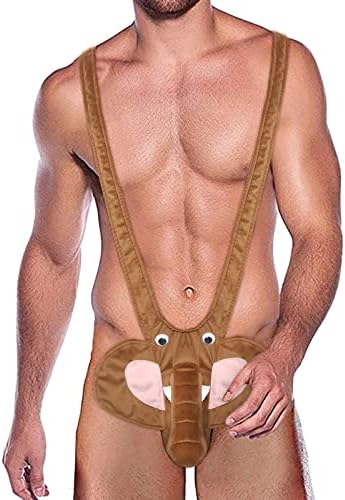 TOWMUS Mens Boxer Briefs Men's Sexy Underwear Gift G-String Elephant Face Gift Mankini Thong Underwear Brown