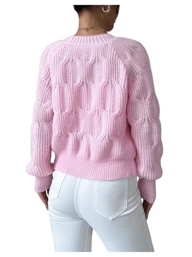 Image of SweatyRocks Women's Crochet Cardigan V Neck Long Sleeve Bow Decorated Button Down Knit Sweater Tops Pink Medium