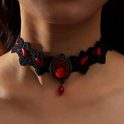 Sethexy Gothic Lace Choker Necklace Halloween Lace Necklace Chain Black Choker Lolita Collar Choker Vintage Clavicle Necklaces for Fancy Dress Costumes Accessories
