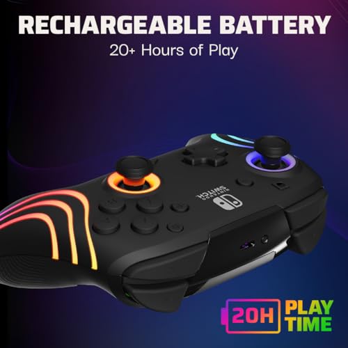 PDP Gaming Afterglow Wave Wireless Nintendo Switch Pro Controller - Officially Licensed, Nintendo Switch 2, Switch Lite/OLED, RGB LED Customization, App Controls, Rechargeable Battery Power - Black - Image 4