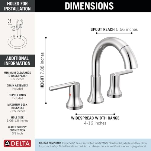 Delta Faucet Trinsic Pull Down Bathroom Faucet, Bathroom Pull Out Faucet, Chrome Widespread Bathroom Faucet 3 Hole with Pull Down Sprayer, Bathroom Sink Faucet Magnetic Docking, Chrome 3559-PD-DST by DELTA - Used condition - Image 9