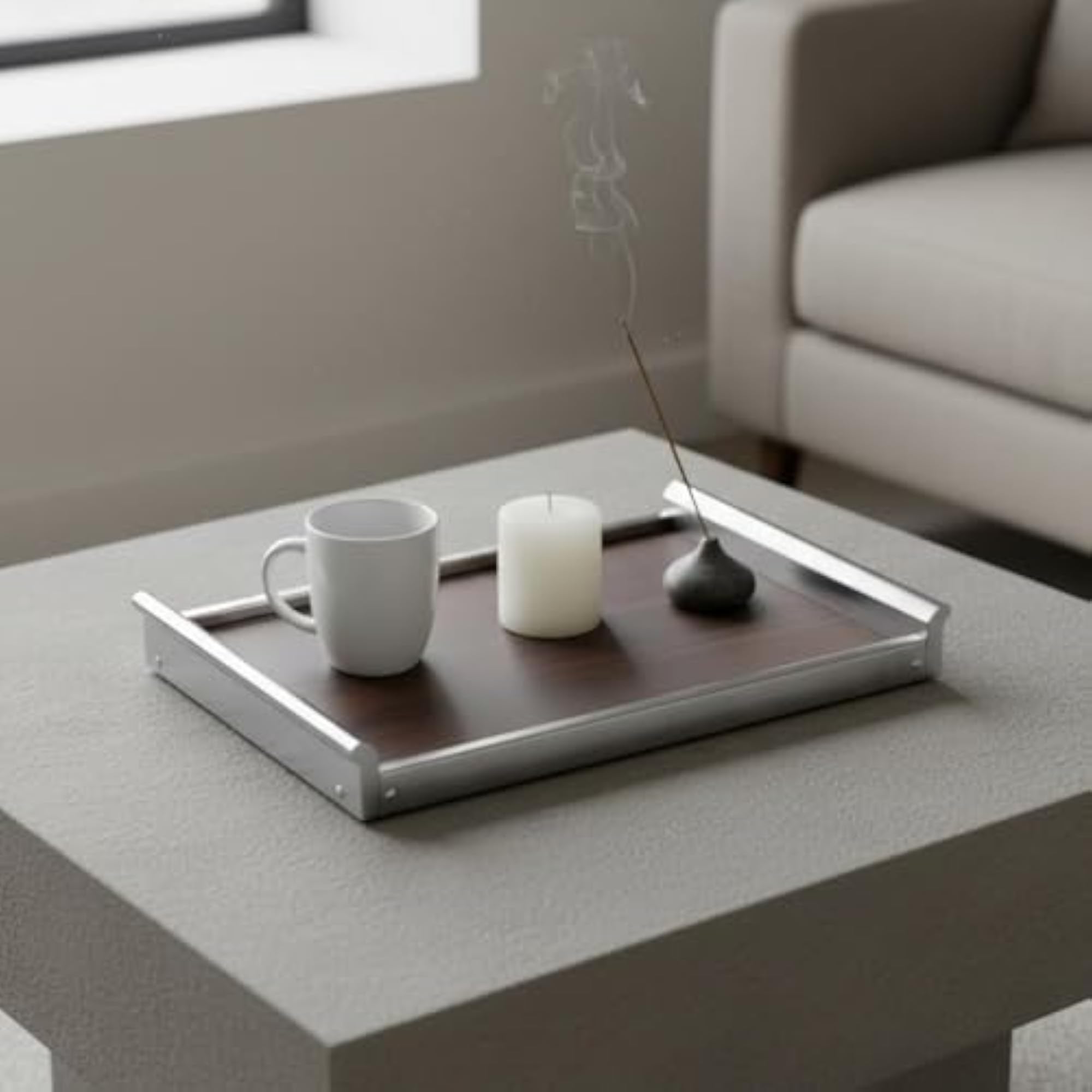 Modern Stainless Steel Wood Tray for Multi-Purpose Use