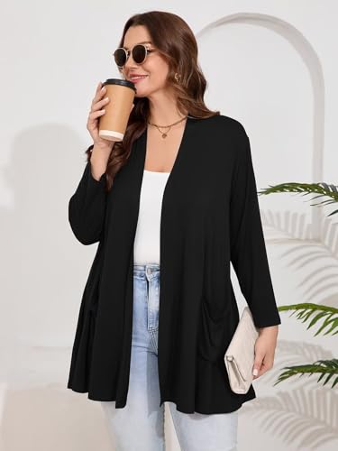 Image of BELAROI Plus Size Lightweight Cardigan Sweaters for Women Casual Open Front 3 /4 Sleeve Cover Up
