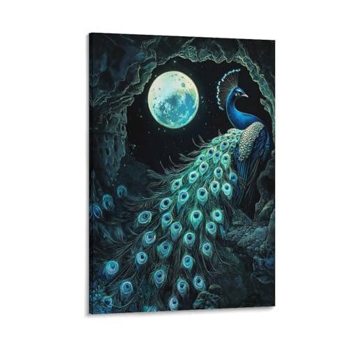 Tableau impression sur toile paon murale décoration premium pour couloir 30x45cm
