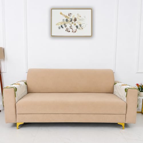 Image of Homerz Premium 'Surya Series' Sofa Cover | Stylish Sofa Protector | Net Fabric | Anti-Stain & Washable Slip Cover Exact Size Antislip (Daisy Green, 2 Pc Armrest, Armrest)