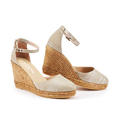 Image of Viscata Estartit Espadrille Canvas Wedges Spain Handmade 3 inch Heel Women's Sandals with Breathable Organic Cotton Canvas and 100% Natural Jute Midsole for all Occasions: Casual, Work, Party