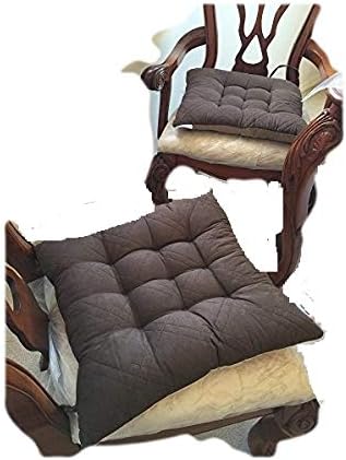 Large Size Set of 4 Brown Soft Micro Suede Fully Quilted Dining Chair Cushion Pads17x17
