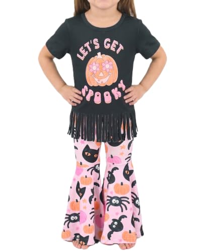Image of Unique Baby 2 Piece Girls Bell Bottom Leggings Outfit with Short Sleeved Shirt Kid and Toddler Clothes Set