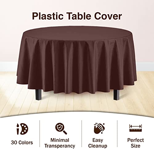 Party Solids 6-Pack Premium Plastic Tablecloth 84in. Round Plastic Table Cover - Brown