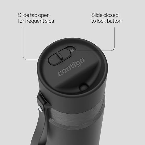 Image of Contigo AutoSeal 16 oz Stainless Steel Vacuum-Insulated Water Bottle with Leakproof Push-Button Spout & Lock, Carry Strap, BPA-Free & Lead-Free, Dishwasher Safe