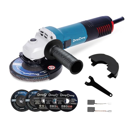 DongCheng Smerigliatrice Angolare 800W, Ø125mm, 11800 giri/min, Copridisco Rapido, Maniglia Supplementare, Include 2 Dischi da Smeriglio, 2 a Nastro e 2 da Taglio per Lucidare e Tagliare