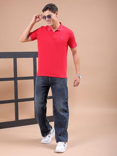 Image of The Indian Garage Co Men Slim Fit Solid Polo Neck Half Sleeves Tshirt