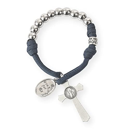 Nazareth Store Strong Military One Decade Paracord Rosary Silver Beads Pocket Car Rosary Pray For Us St. Joseph Medal & St. Benedict Cross