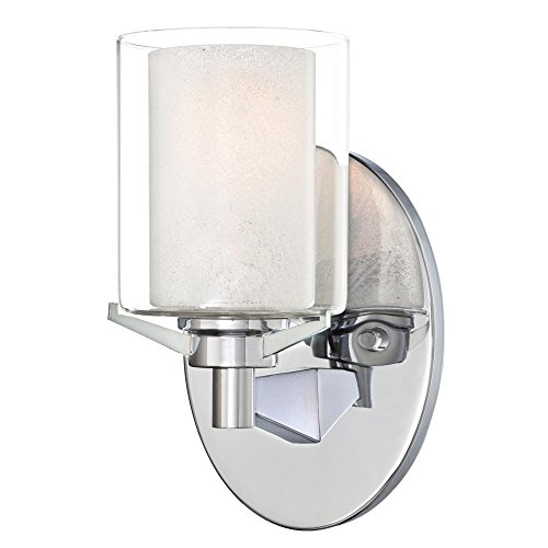 Image of Westinghouse 6331500 Glenford One-Light Indoor Wall Fixture, Chrome Finish with Ice Inner and Clear Glass Outer Shade