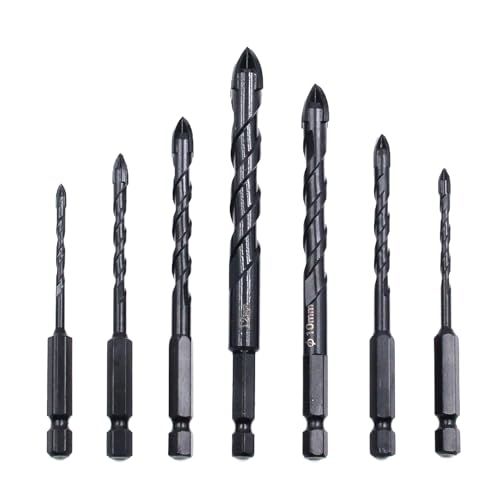 Broca de hormigón | Juego de 7 brocas para mampostería para hormigón, brocas de precisión de metal de alta resistencia con accesorios para madera, cemento y cerámica