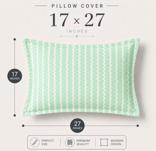 Image of VAS COLLECTIONS Premium 210 TC Cotton Satin Stripe Pillow Cover Set of 2 (18x28 Inches) | Hotel Quality Soft Breathable Pillow Cases | Pillow Covers for Home Hotel Hospital Use, Green & White