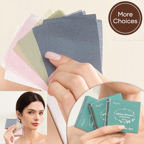 Image of Blotting Papers for Face with Mirror and Puff, 100 Count Bamboo Charcoal Oil Blotting Sheets for Oily Skin, Portable Compact for Purse, Travel, and On-the-Go Touch-Ups