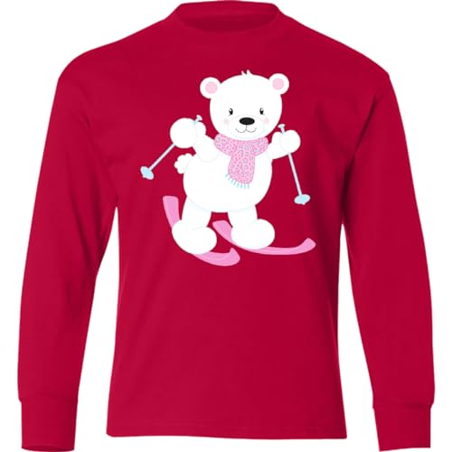 inktastic Polar Bear, White Bear, Cute Bear, Skiing Youth Long Sleeve T-Shirt