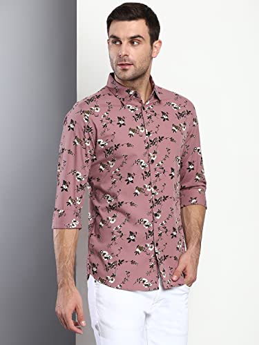 Image of Dennis Lingo Men's Floral Dusty Slim Fit Cotton Casual Shirt with Spread Collar & Full Sleeves