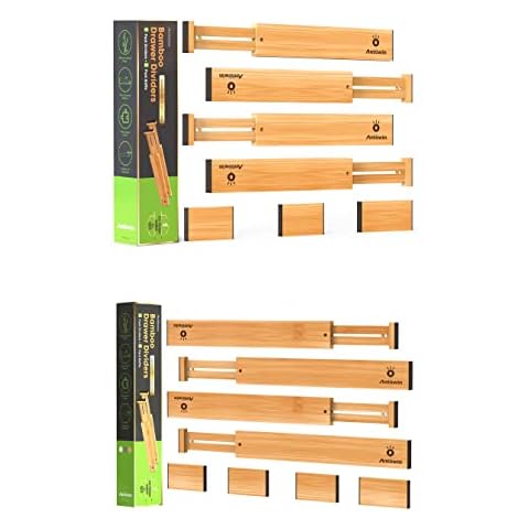 ANTOWIN Bamboo Drawer Dividers Organizers(13-17inch and 17-22inch) Cover