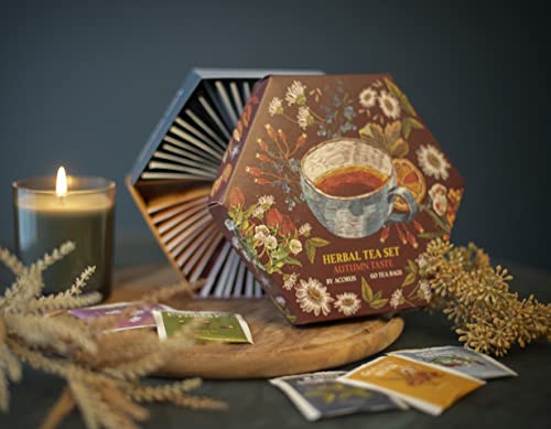 Image of ACORUS Autumn Taste Tea Set, Natural Herbal Tea Variety Pack, Assorted Tea Box, Tea Gift Set of 6 Different Teas, Herbal Tea Sampler of 60 Tea Bags Individually Wrapped, Discover Rich Autumn Teas