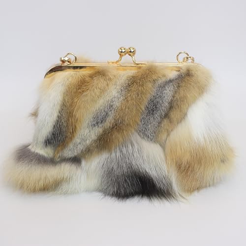 Image of Luxurious Fashion Natural Fox Fur with Hair Handbag for Women and Ladies