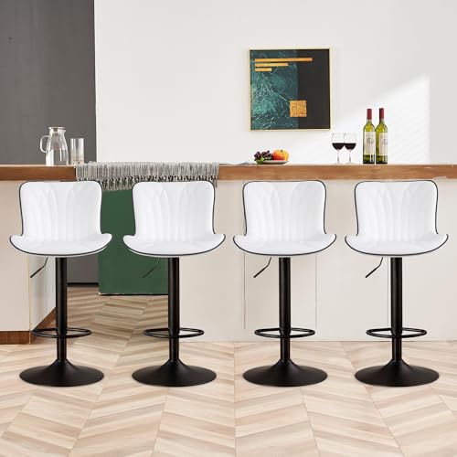 Image of YOUNIKE White Bar Stools Set of 4 Modern Swivel Counter Height Bar Chair with Back Adjustable Kitchen Island Faux Leather Padded Barstools taburetes de bar Breakfast sillas para barra de cocina 4PCS