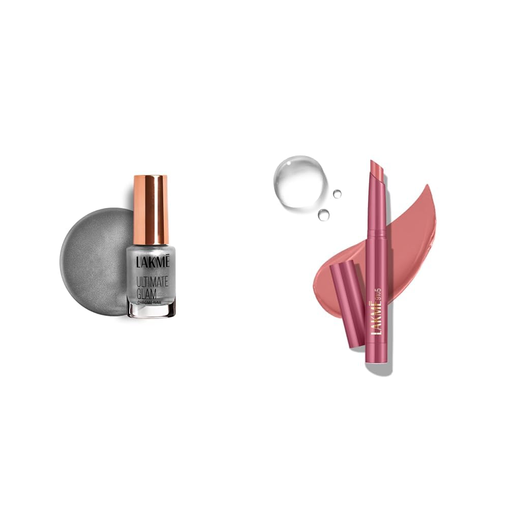 LAKME Ultimate Glam Chrome Nail Paint, Gunmetal 6ml Lakme 9 to 5 Forever Matte Lip Crayon, Work Nude 1.1g-picture-23