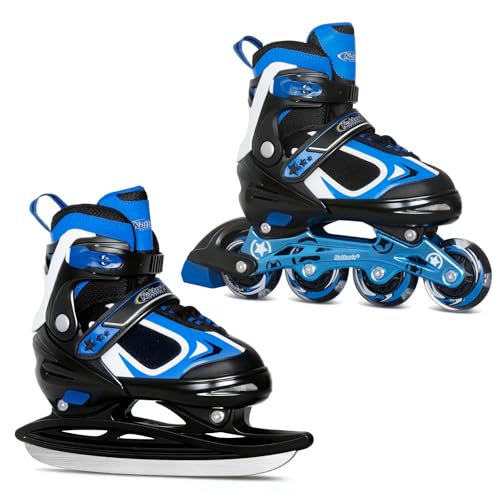 Nattork Inline Skates für Kinder, 2in1 Kinder Inliner & Schlittschuhe, Verstellbar Inline Skates für Jungen Mädchen Anfänger (Blau, Medium 32-36 EU)