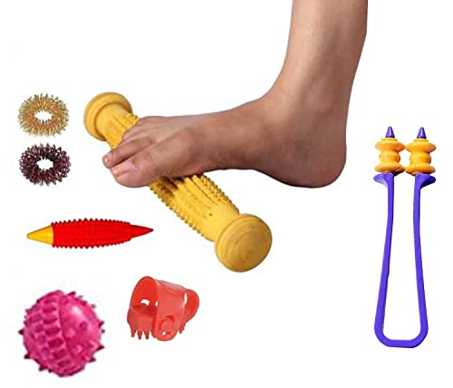 AcuPoints Acupressure Foot Roller with Acupressure Massage Products foot roller, plastic karela, sujok ring, thumb pad finger care blood circulation massager Gym & Fitness Kit